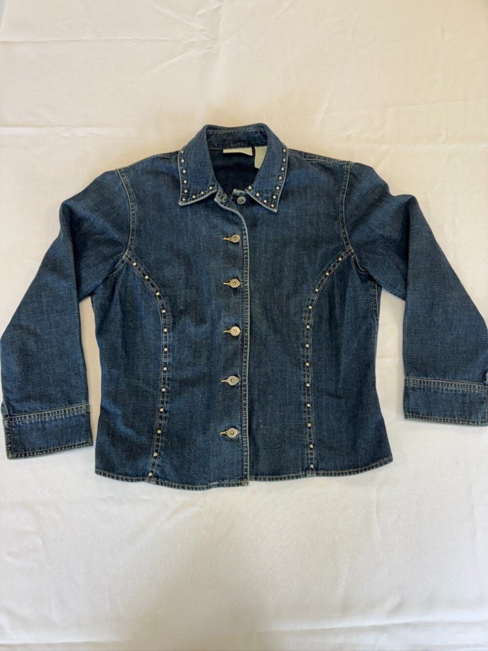 Liz Claiborne Dark Wash Denim Studded Western Inspired Blouse Vintage Size 8P